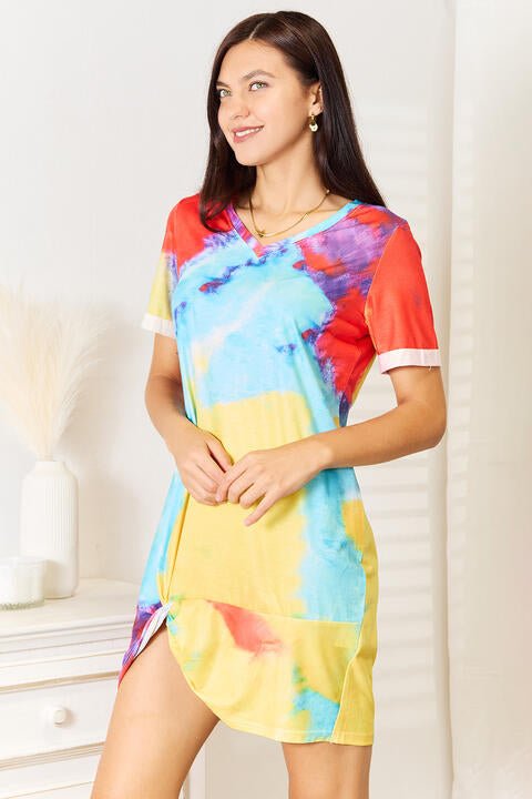 Double Take Tie - Dye V - Neck Twisted Dress - TikTok - Multicolor - Bella Bourget