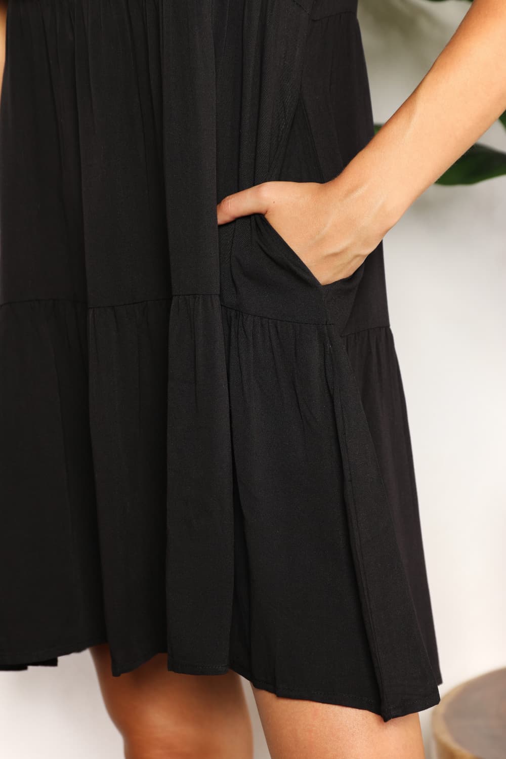 Double Take V - Neck Flounce Sleeve Tiered Dress - Dress - Black - Bella Bourget