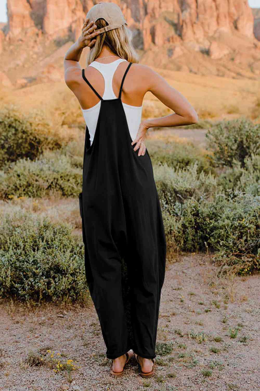 Double Take V - Neck Sleeveless Jumpsuit with Pocket - Overalls - Black - Bella Bourget