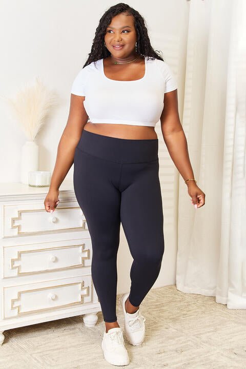 Double Take Wide Waistband Sports Leggings - Athletic Leggings - Black - Bella Bourget