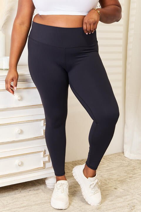 Double Take Wide Waistband Sports Leggings - Athletic Leggings - Black - Bella Bourget