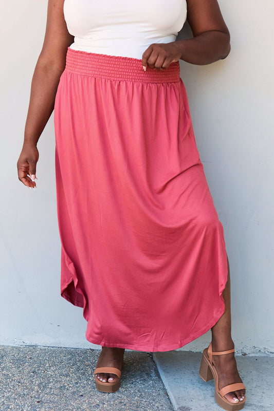 Doublju Comfort Princess Full Size High Waist Scoop Hem Maxi Skirt in Hot Pink - Full Size Skirt - Cranberry - Bella Bourget