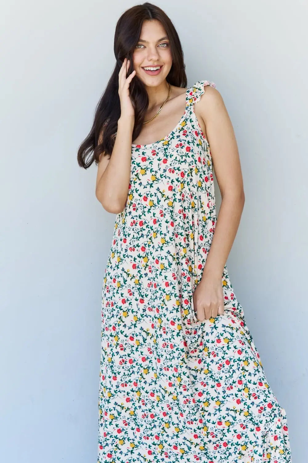 Doublju In The Garden Ruffle Floral Maxi Dress in Natural Rose - Dress - Floral - Bella Bourget