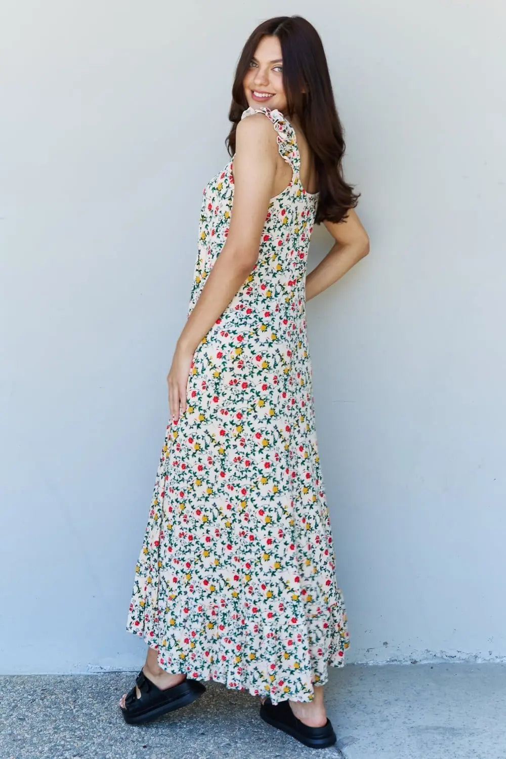 Doublju In The Garden Ruffle Floral Maxi Dress in Natural Rose - Dress - Floral - Bella Bourget