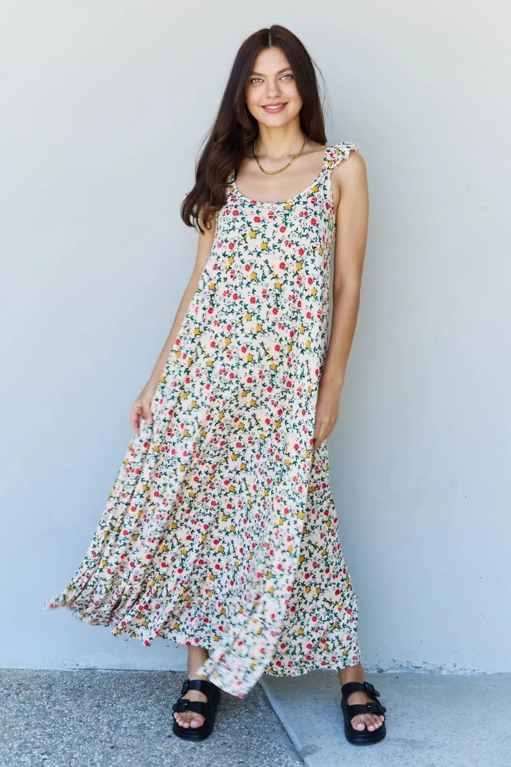 Doublju In The Garden Ruffle Floral Maxi Dress in Natural Rose - Dress - Floral - Bella Bourget