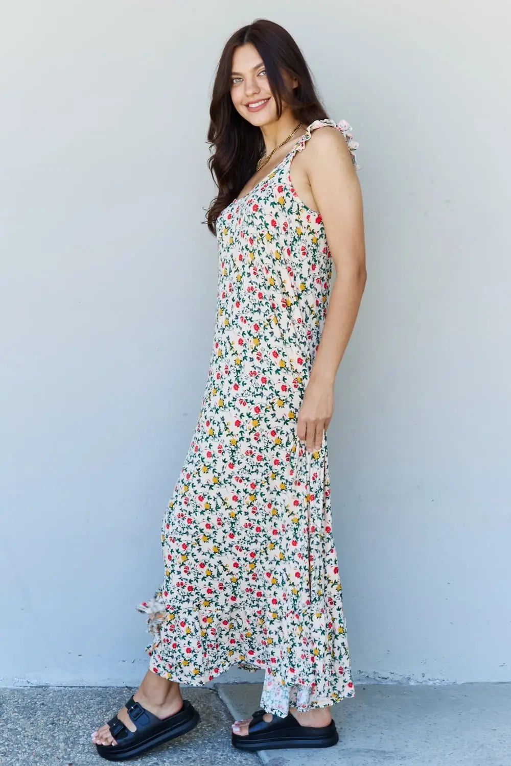 Doublju In The Garden Ruffle Floral Maxi Dress in Natural Rose - Dress - Floral - Bella Bourget