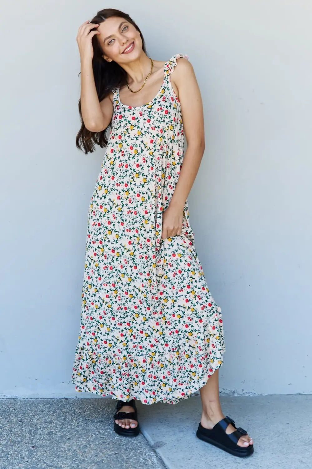 Doublju In The Garden Ruffle Floral Maxi Dress in Natural Rose - Dress - Floral - Bella Bourget