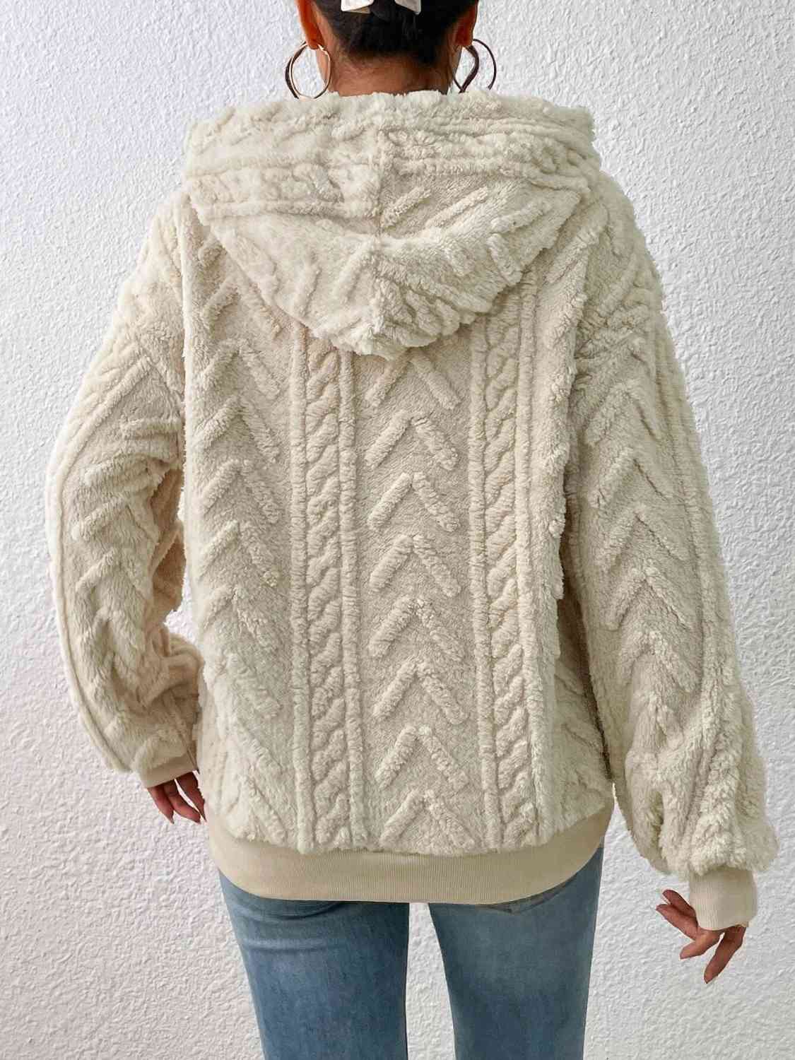 Drawstring Long Sleeve Hoodie - Hoodie - Cream - Bella Bourget