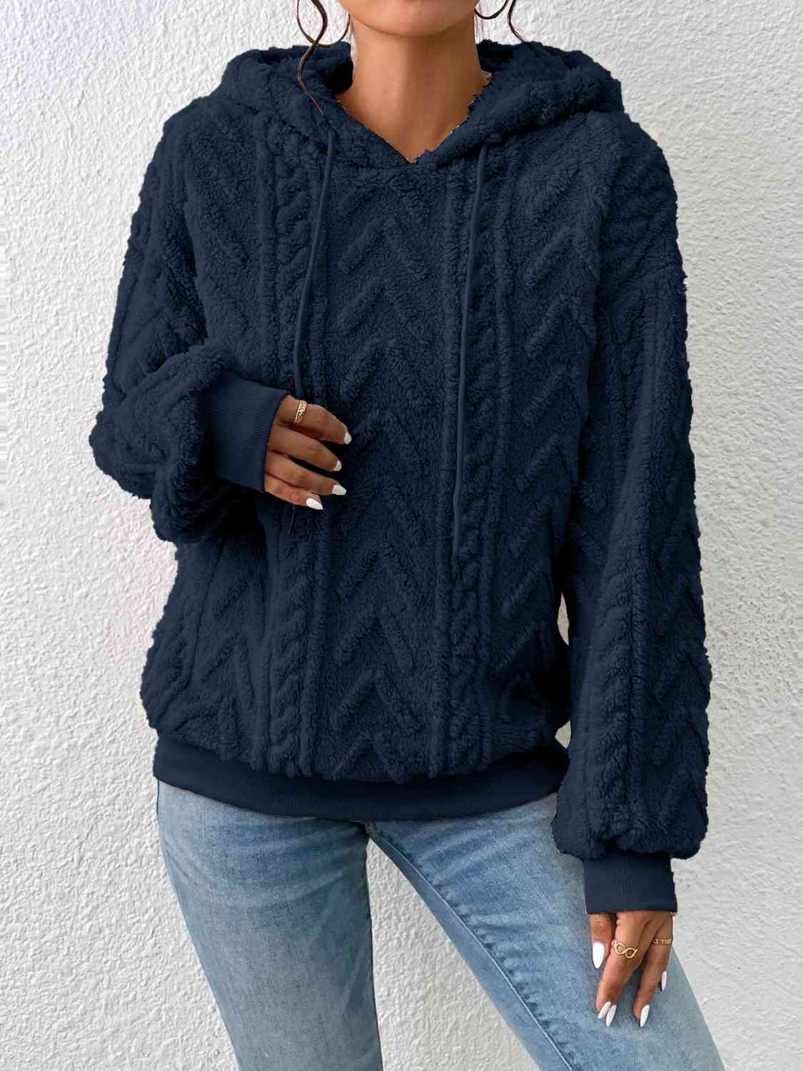 Drawstring Long Sleeve Hoodie - Hoodie - Dark Navy - Bella Bourget