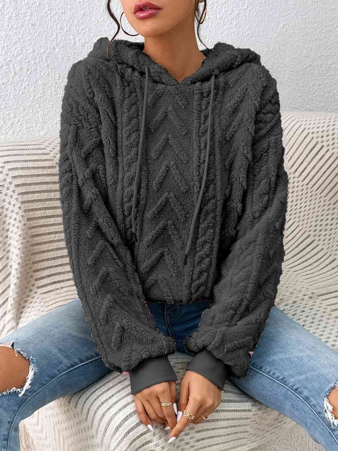 Drawstring Long Sleeve Hoodie - Hoodie - Charcoal - Bella Bourget