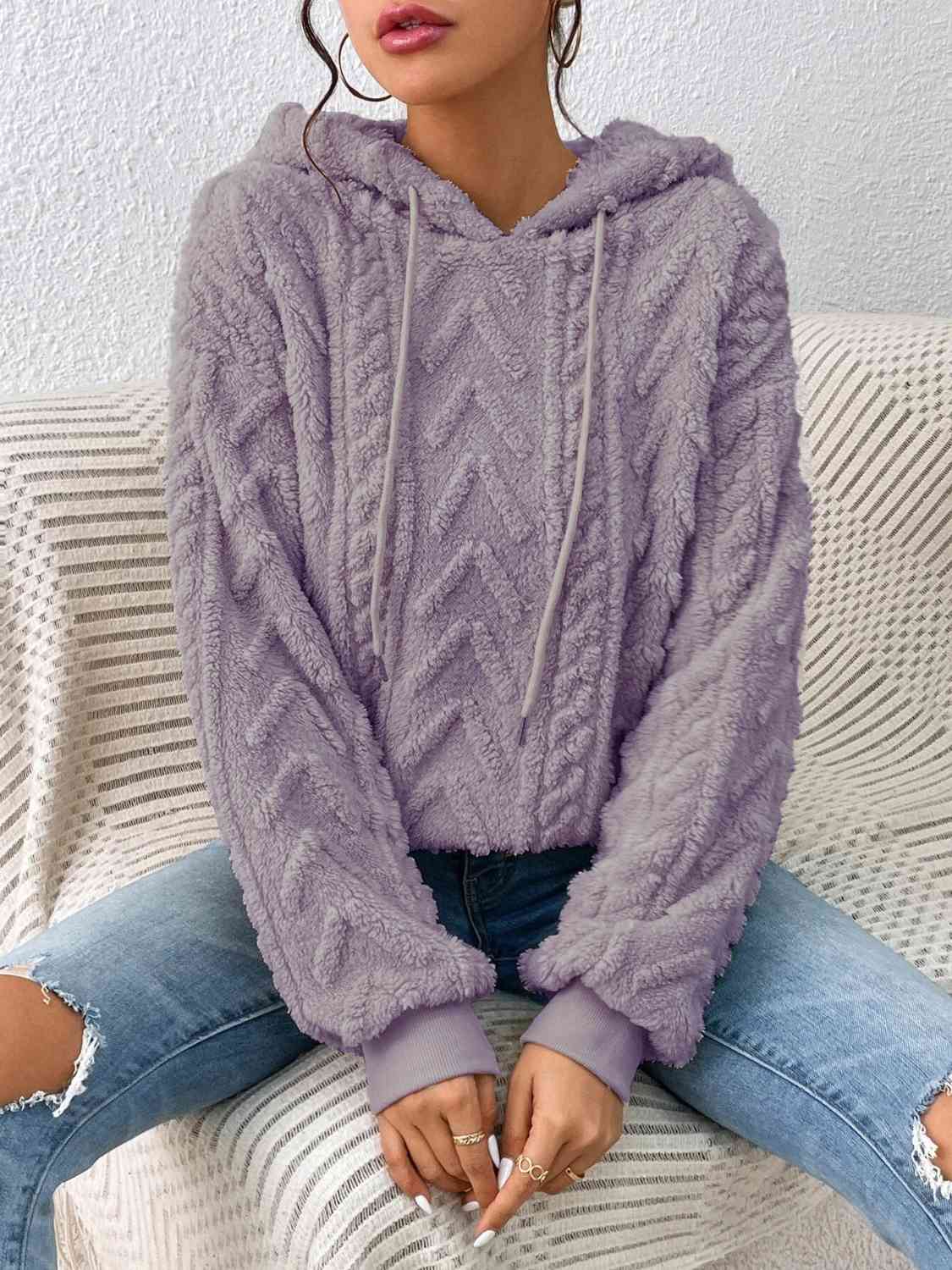 Drawstring Long Sleeve Hoodie - Hoodie - Lilac - Bella Bourget