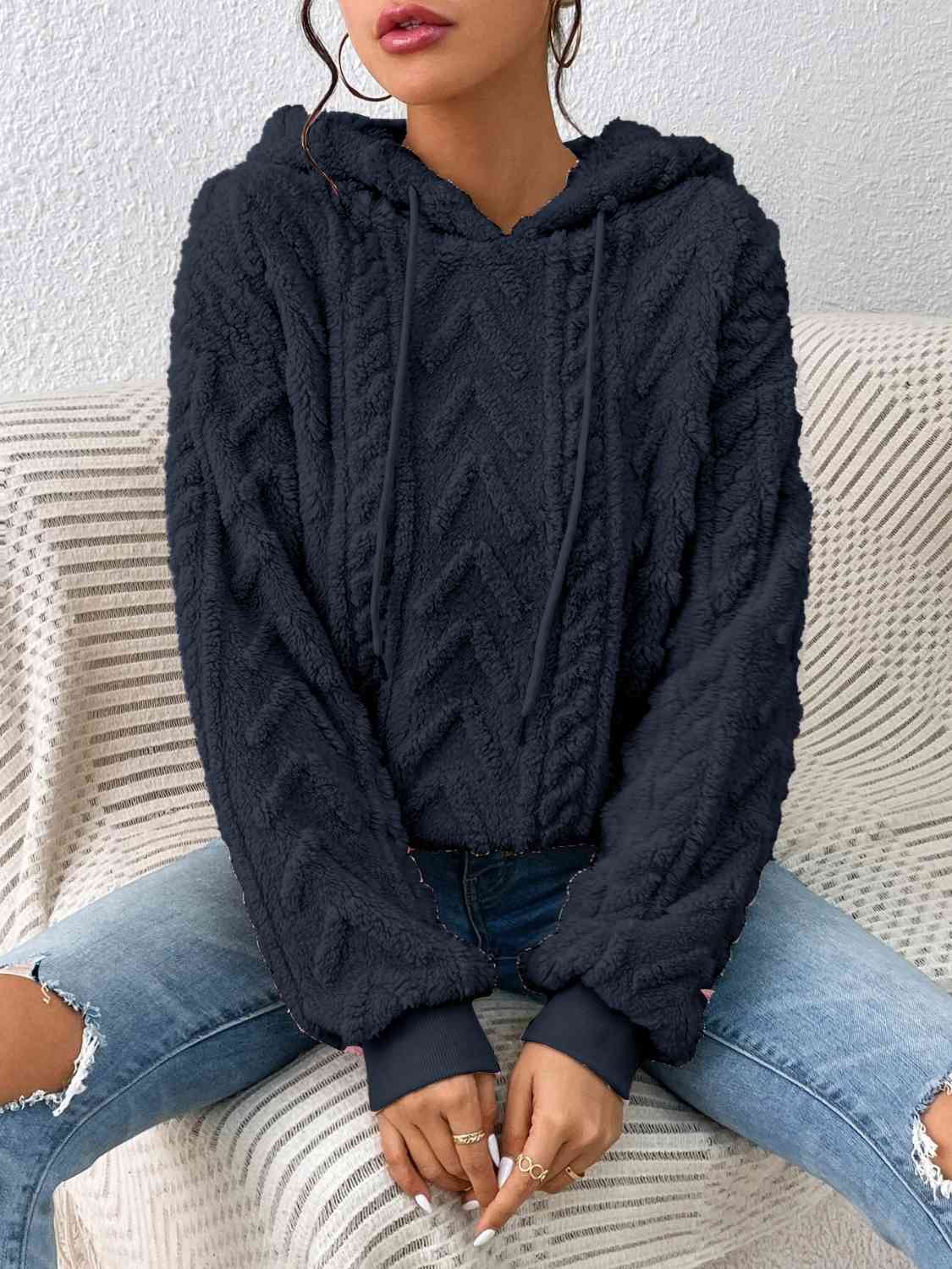 Drawstring Long Sleeve Hoodie - Hoodie - Dark Navy - Bella Bourget