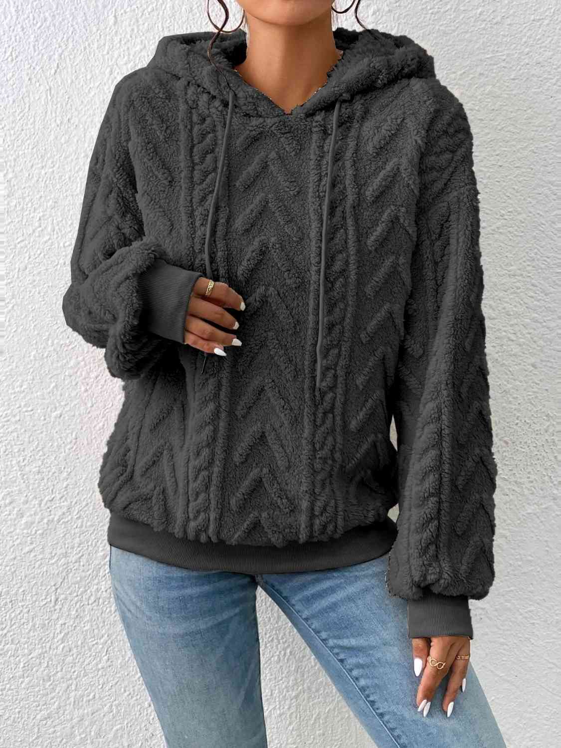 Drawstring Long Sleeve Hoodie - Hoodie - Charcoal - Bella Bourget