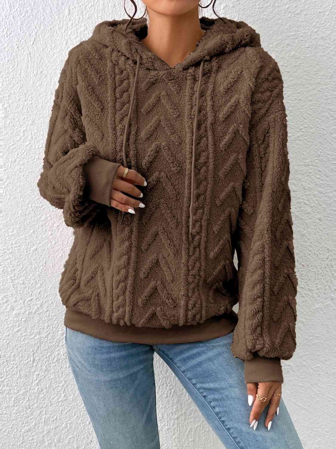 Drawstring Long Sleeve Hoodie - Hoodie - Olive Brown - Bella Bourget