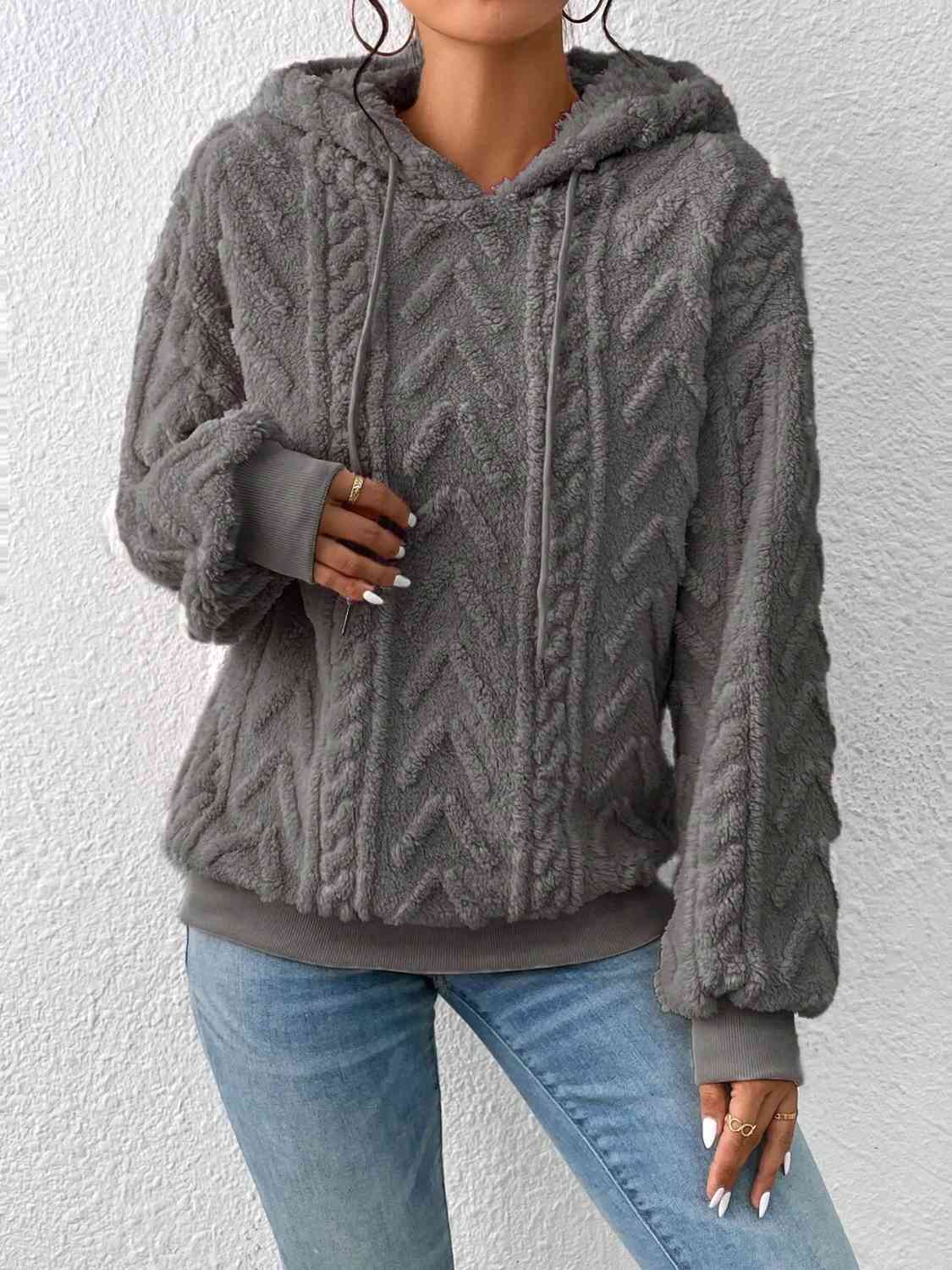 Drawstring Long Sleeve Hoodie - Hoodie - Heather Gray - Bella Bourget