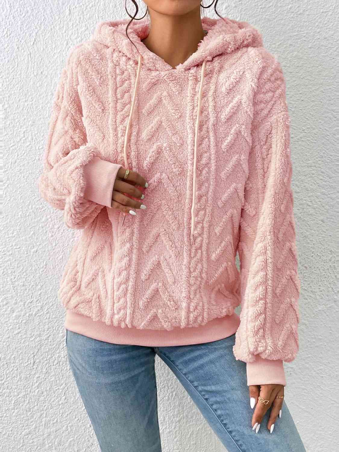 Drawstring Long Sleeve Hoodie - Hoodie - Peach - Bella Bourget