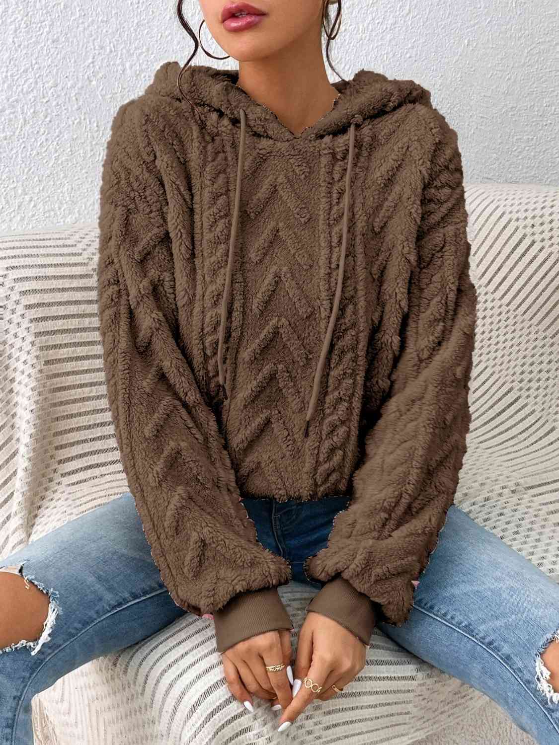 Drawstring Long Sleeve Hoodie - Hoodie - Olive Brown - Bella Bourget