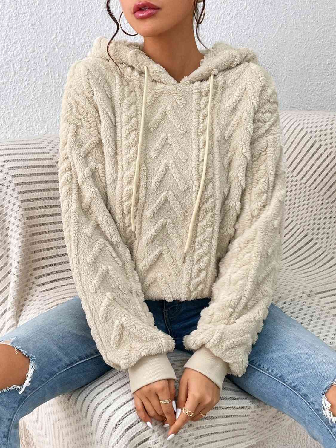 Drawstring Long Sleeve Hoodie - Hoodie - Cream - Bella Bourget