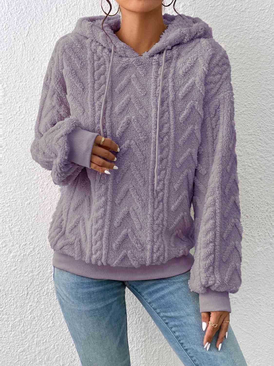 Drawstring Long Sleeve Hoodie - Hoodie - Lilac - Bella Bourget