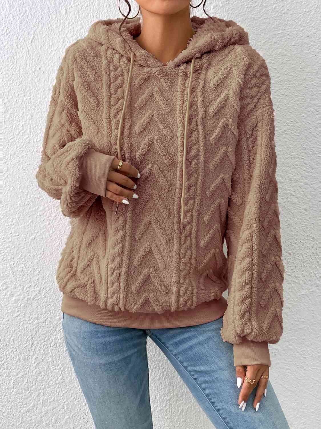 Drawstring Long Sleeve Hoodie - Hoodie - Camel - Bella Bourget