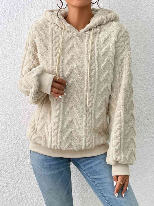 Drawstring Long Sleeve Hoodie - Hoodie - Cream - Bella Bourget