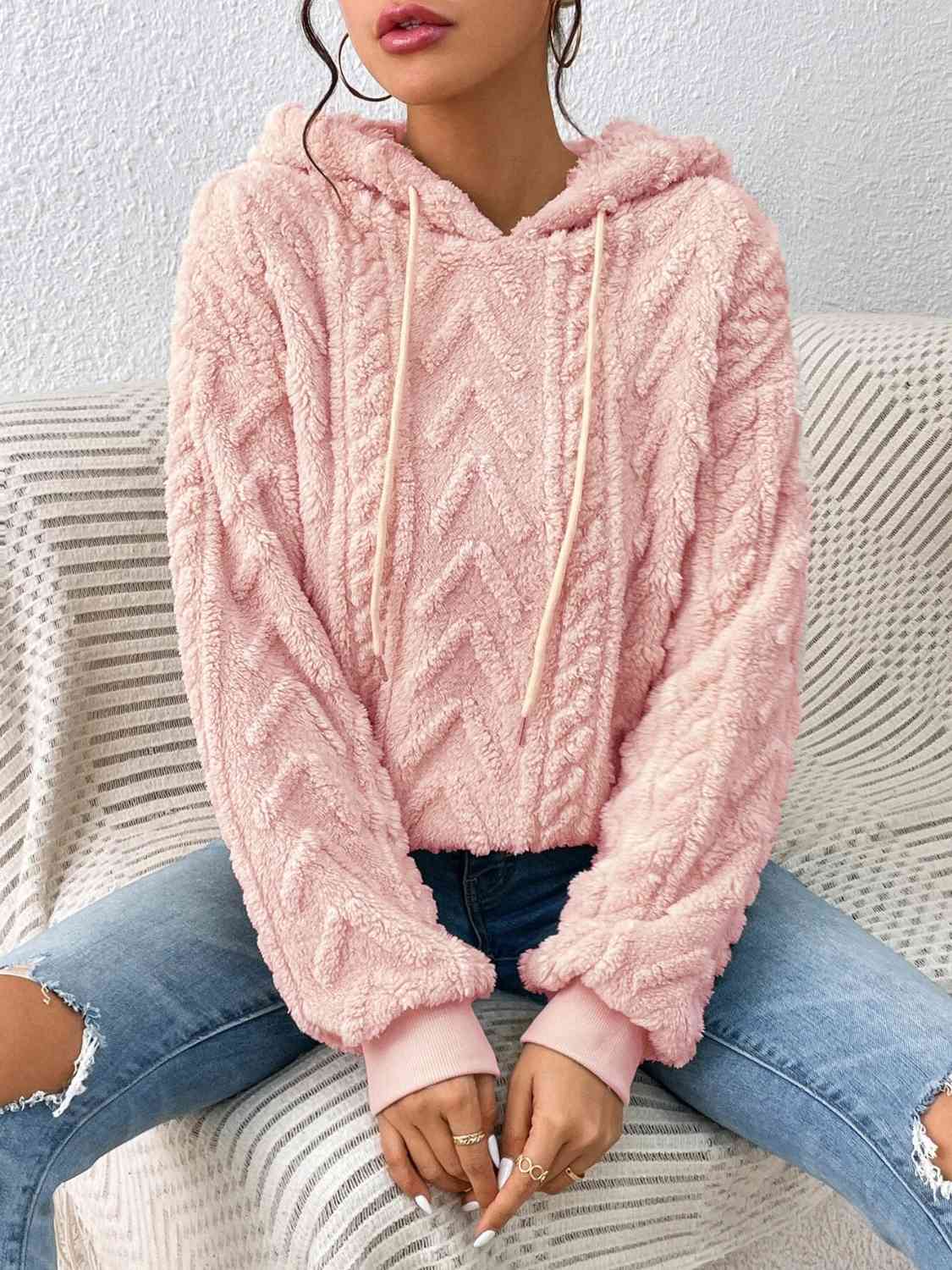 Drawstring Long Sleeve Hoodie - Hoodie - Peach - Bella Bourget