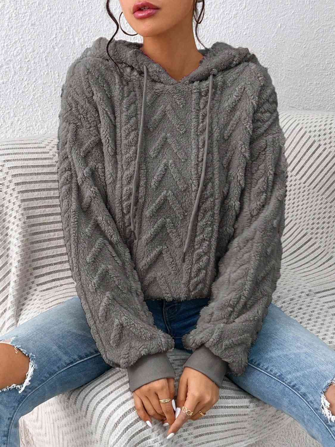 Drawstring Long Sleeve Hoodie - Hoodie - Heather Gray - Bella Bourget