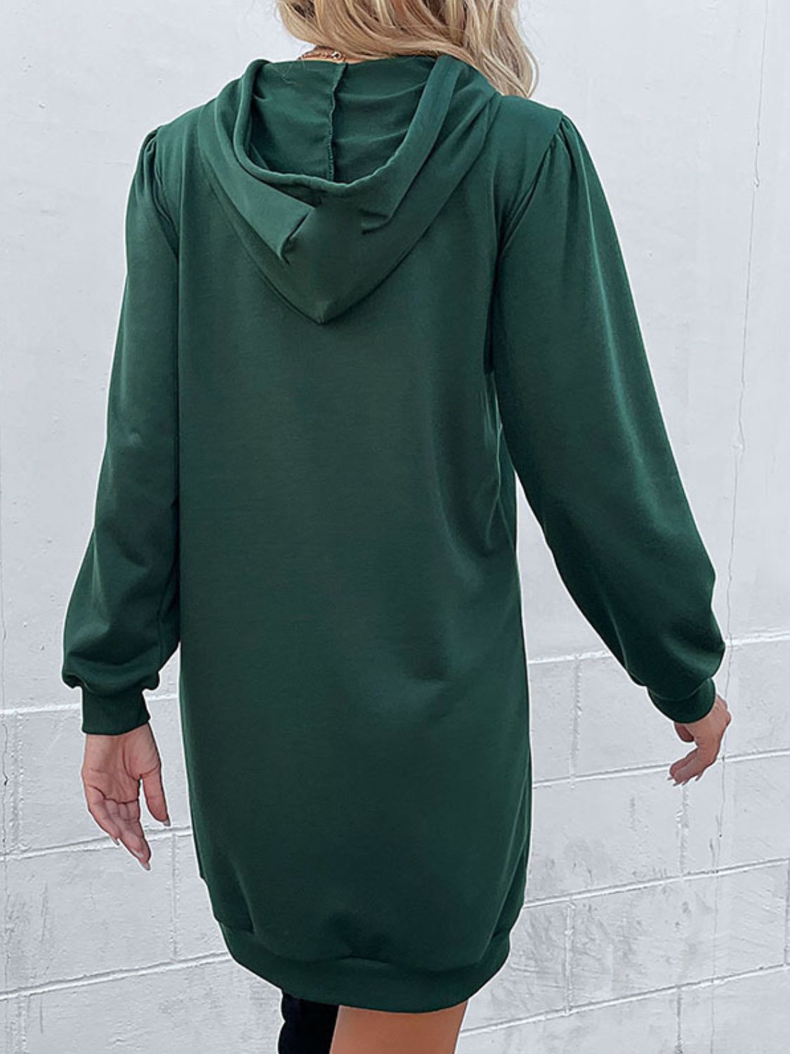 Drawstring Puff Sleeve Hooded Dress - Dress - Green - Bella Bourget