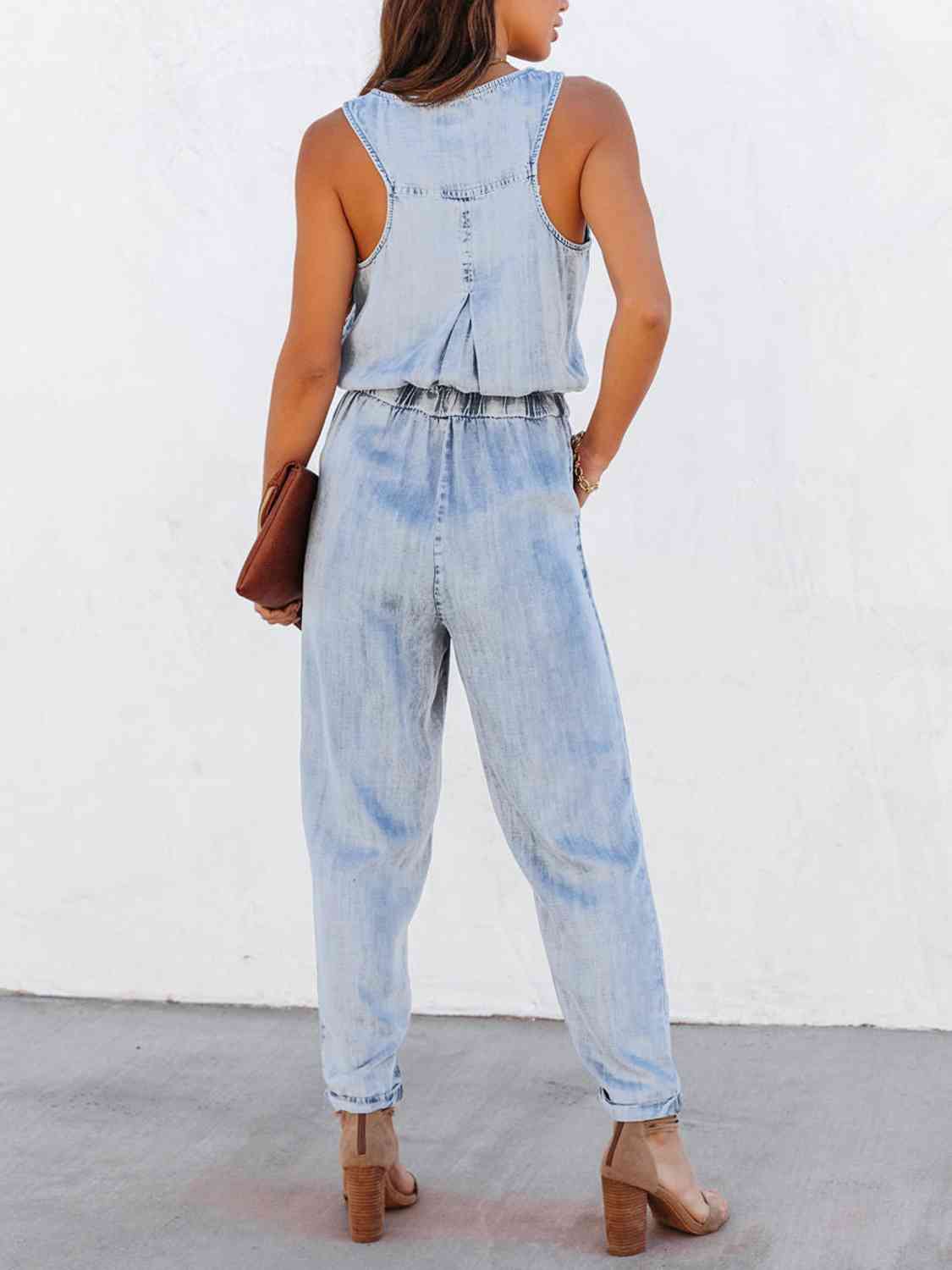 Drawstring Waist Sleeveless Jumpsuit - Light - Bella Bourget