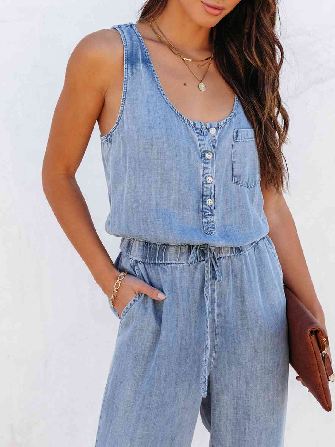 Drawstring Waist Sleeveless Jumpsuit - Medium - Bella Bourget