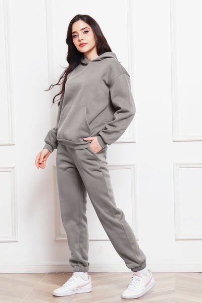 Drop Shoulder Long Sleeve Hoodie and Pants Set - Loungewear Set - Heather Gray - Bella Bourget