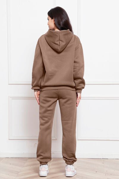 Drop Shoulder Long Sleeve Hoodie and Pants Set - Loungewear Set - Taupe - Bella Bourget