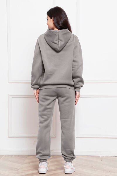 Drop Shoulder Long Sleeve Hoodie and Pants Set - Loungewear Set - Heather Gray - Bella Bourget