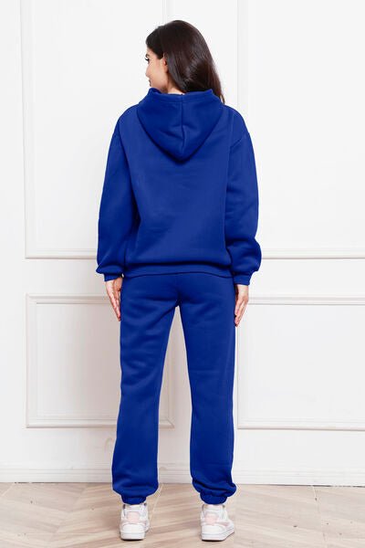 Drop Shoulder Long Sleeve Hoodie and Pants Set - Loungewear Set - Navy - Bella Bourget