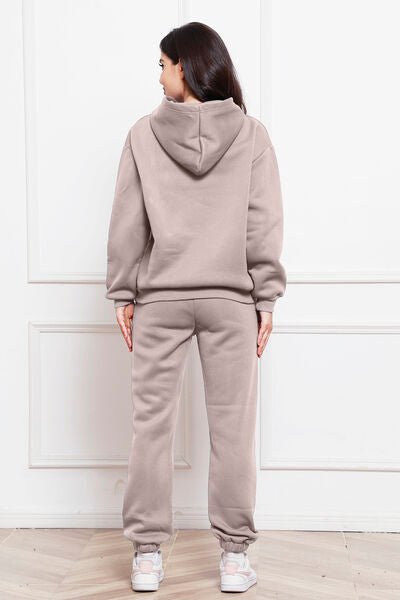 Drop Shoulder Long Sleeve Hoodie and Pants Set - Loungewear Set - Pale Blush - Bella Bourget