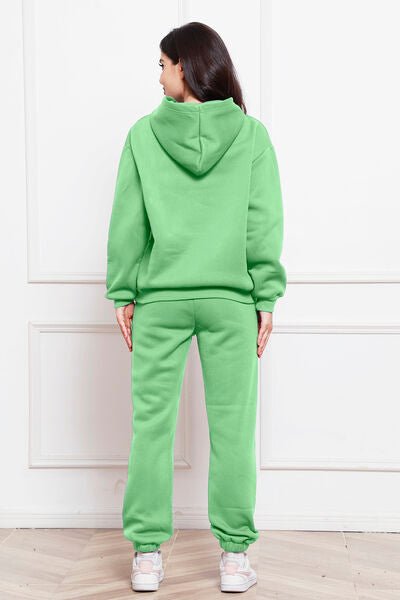 Drop Shoulder Long Sleeve Hoodie and Pants Set - Loungewear Set - Mint Green - Bella Bourget