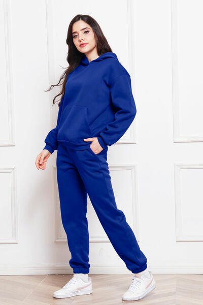 Drop Shoulder Long Sleeve Hoodie and Pants Set - Loungewear Set - Navy - Bella Bourget