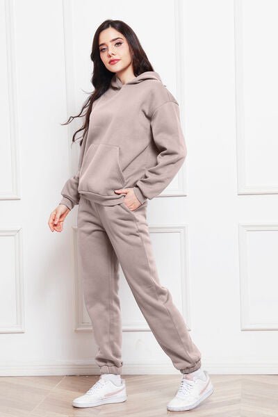 Drop Shoulder Long Sleeve Hoodie and Pants Set - Loungewear Set - Pale Blush - Bella Bourget