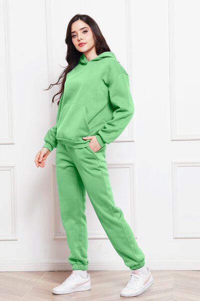 Drop Shoulder Long Sleeve Hoodie and Pants Set - Loungewear Set - Mint Green - Bella Bourget