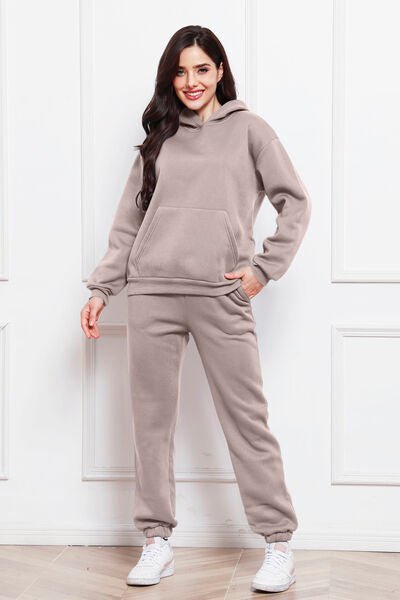 Drop Shoulder Long Sleeve Hoodie and Pants Set - Loungewear Set - Pale Blush - Bella Bourget