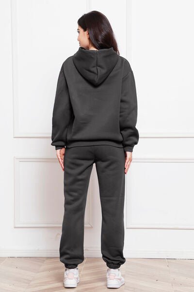 Drop Shoulder Long Sleeve Hoodie and Pants Set - Loungewear Set - Charcoal - Bella Bourget