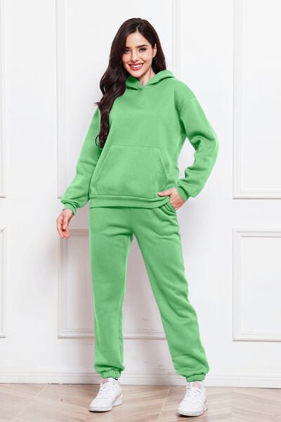 Drop Shoulder Long Sleeve Hoodie and Pants Set - Loungewear Set - Mint Green - Bella Bourget