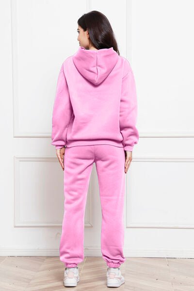 Drop Shoulder Long Sleeve Hoodie and Pants Set - Loungewear Set - Carnation Pink - Bella Bourget