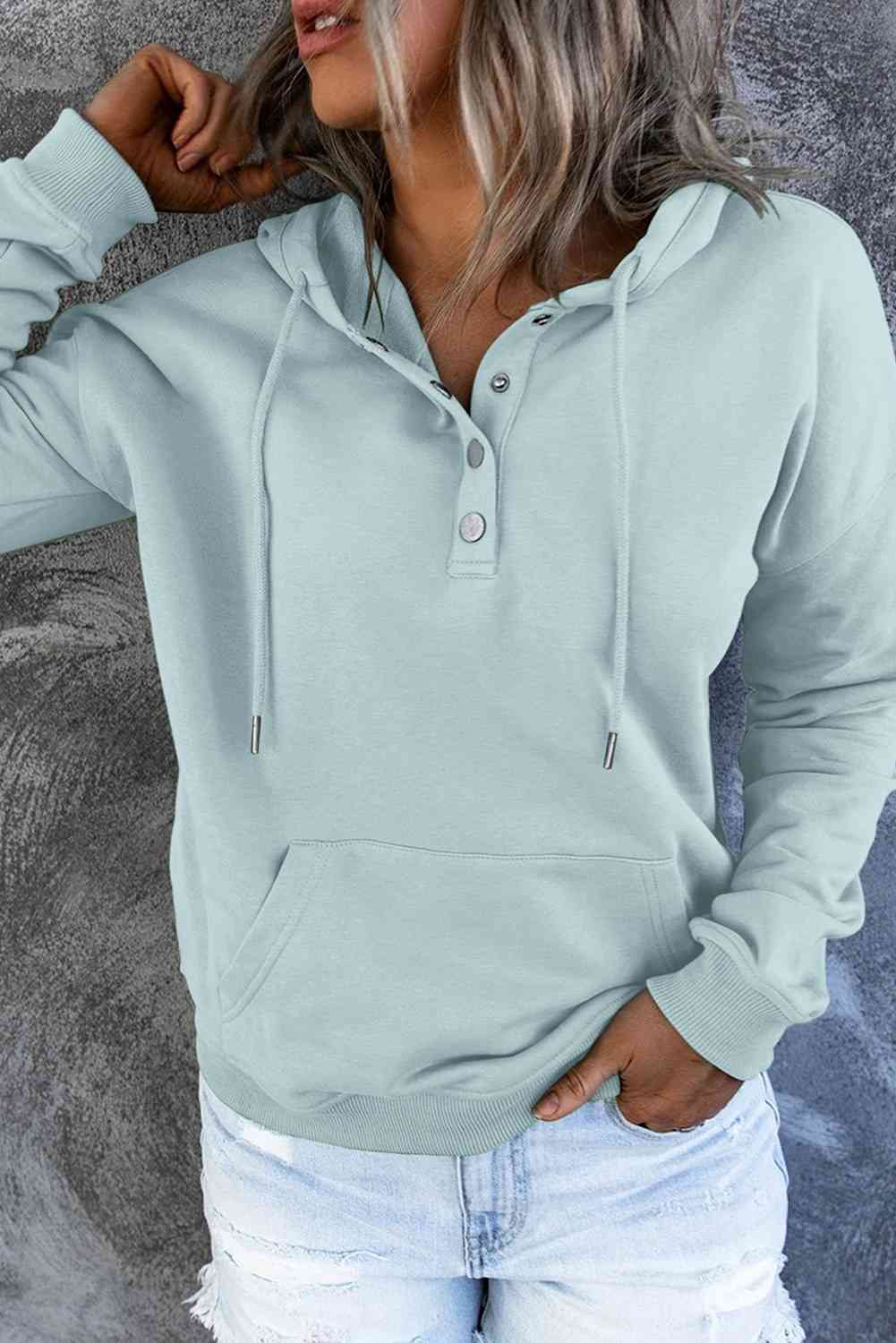 Dropped Shoulder Long Sleeve Hoodie with Pocket - Hoodie - Lilac - Bella Bourget