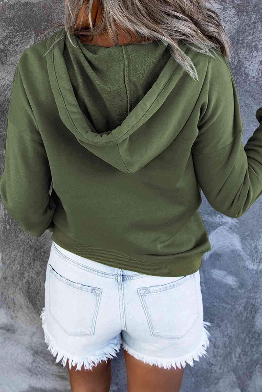 Dropped Shoulder Long Sleeve Hoodie with Pocket - Hoodie - Matcha Green - Bella Bourget