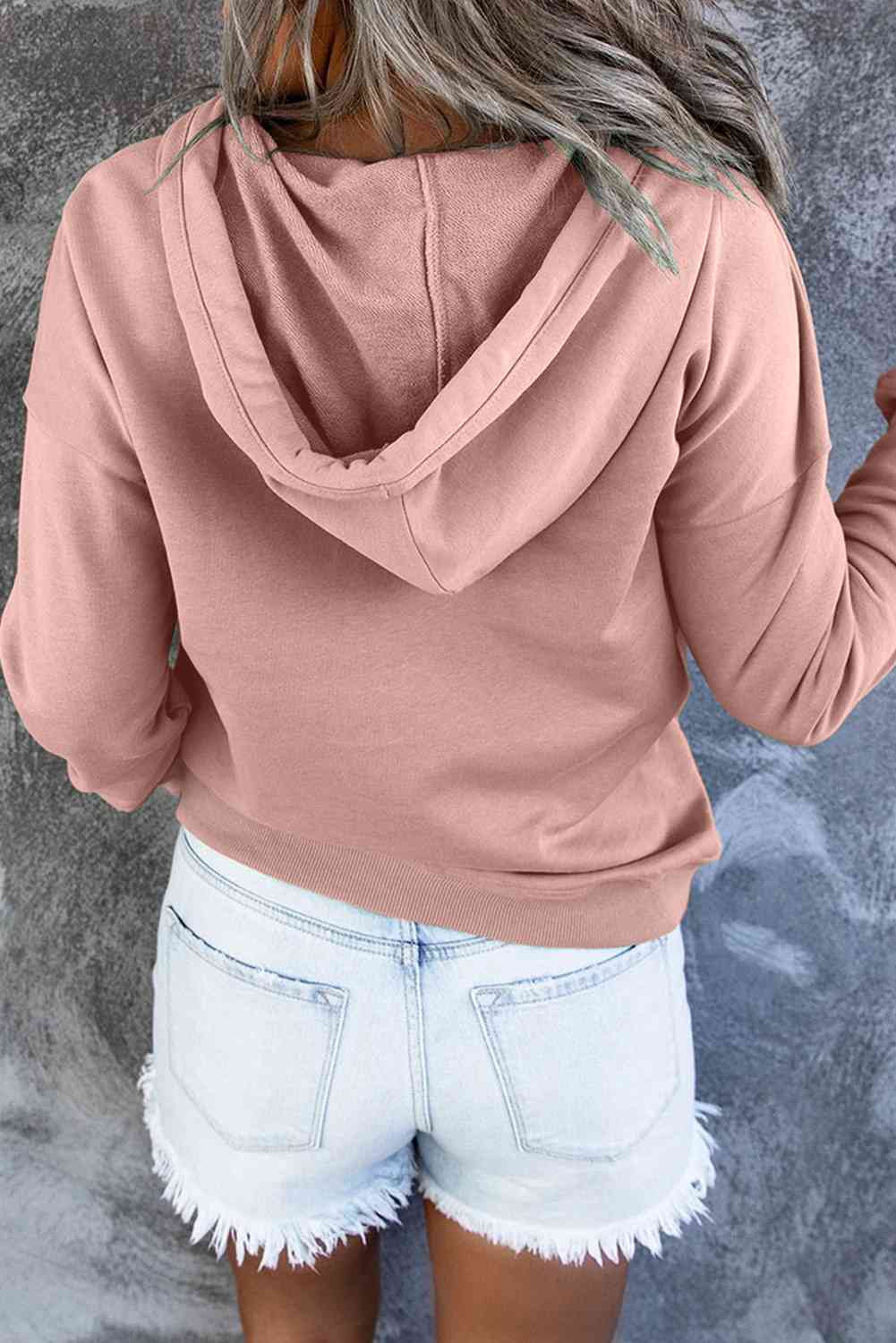 Dropped Shoulder Long Sleeve Hoodie with Pocket - Hoodie - Peach - Bella Bourget