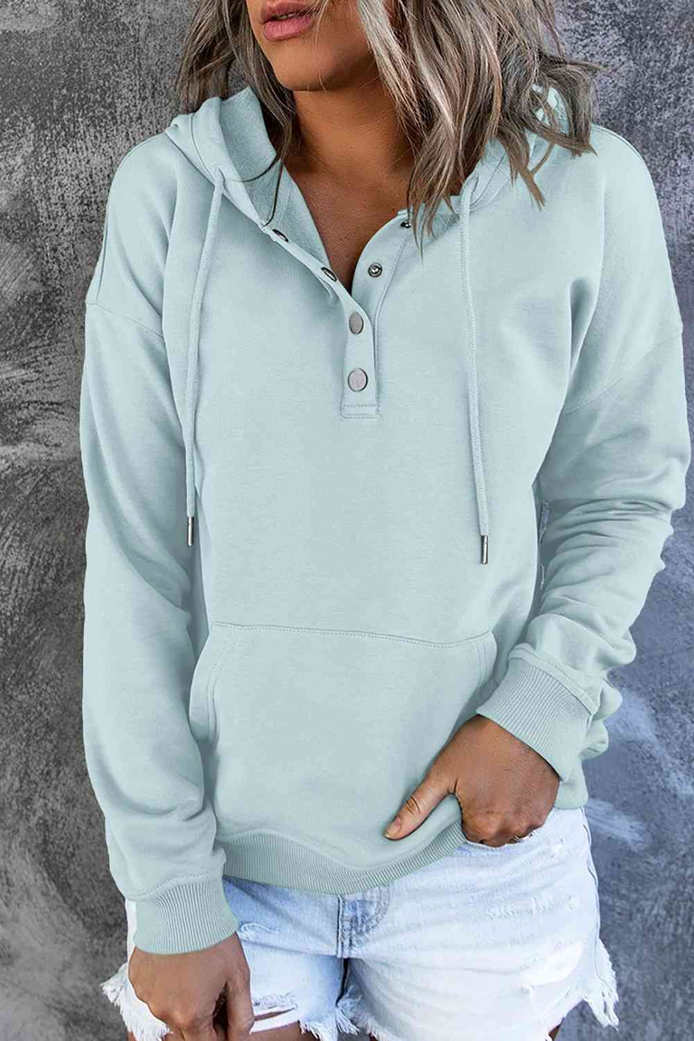 Dropped Shoulder Long Sleeve Hoodie with Pocket - Hoodie - Lilac - Bella Bourget