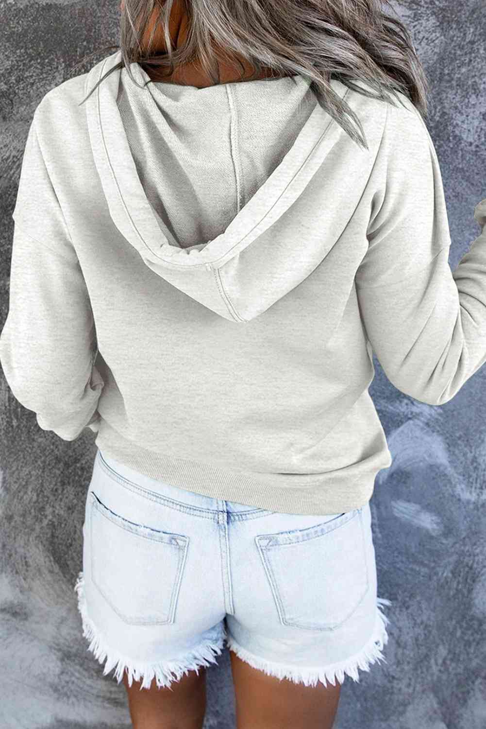 Dropped Shoulder Long Sleeve Hoodie with Pocket - Hoodie - Ivory - Bella Bourget