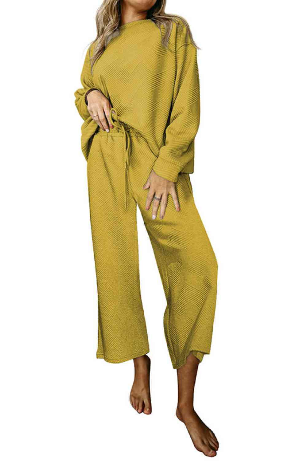 Dropped Shoulder Top and Pants Set - Loungewear Set - Banana Yellow - Bella Bourget