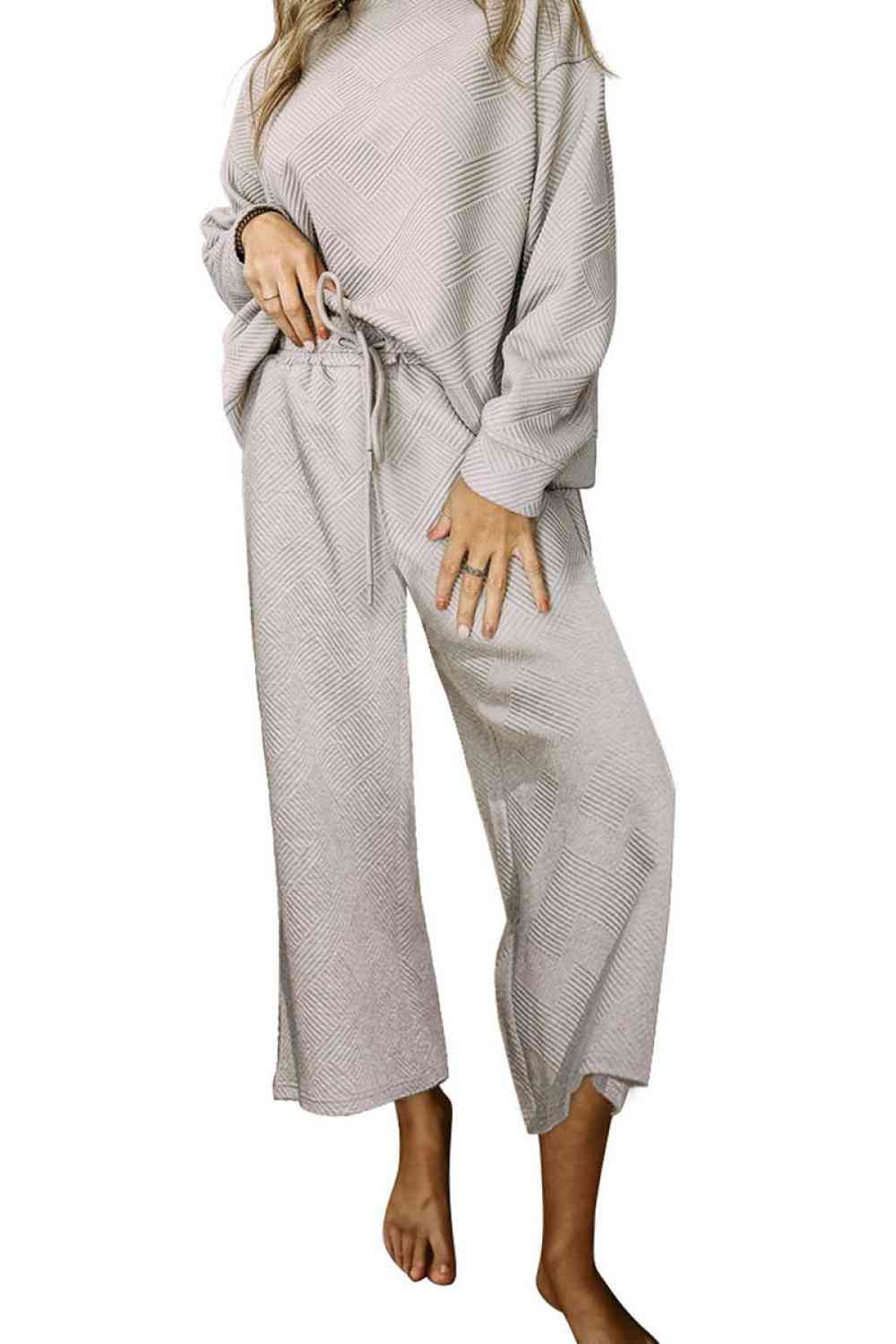 Dropped Shoulder Top and Pants Set - Loungewear Set - Light Gray - Bella Bourget